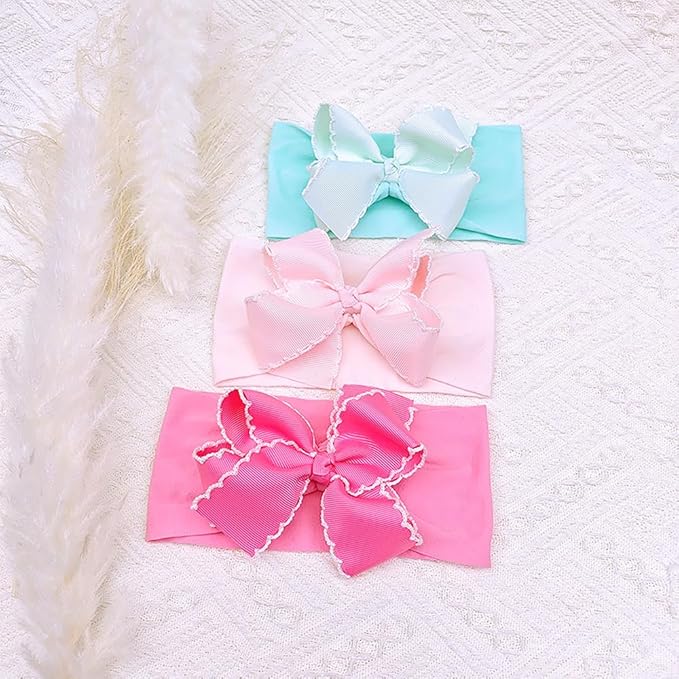 Baby Girl Soft Nylon Bow Elastic Headband Turban Toddler Infant Bow-knot Stretchy Hair Band Birthday Party Hair Bow Ribbon Accessories for Newborn Baby (Bow 1 - Green, Elastic)