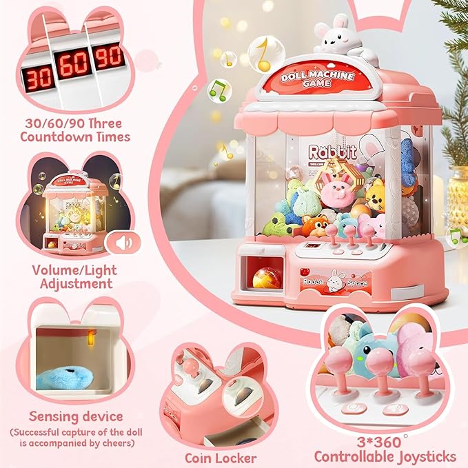 Large Claw Machine for Kids, Musical Electronic Arcade Game Console with Adjustable Sound, Christmas and Birthday Gift for Kids, Includes 30 Toys & 24 Game Coins & 20 Surprise Eggs