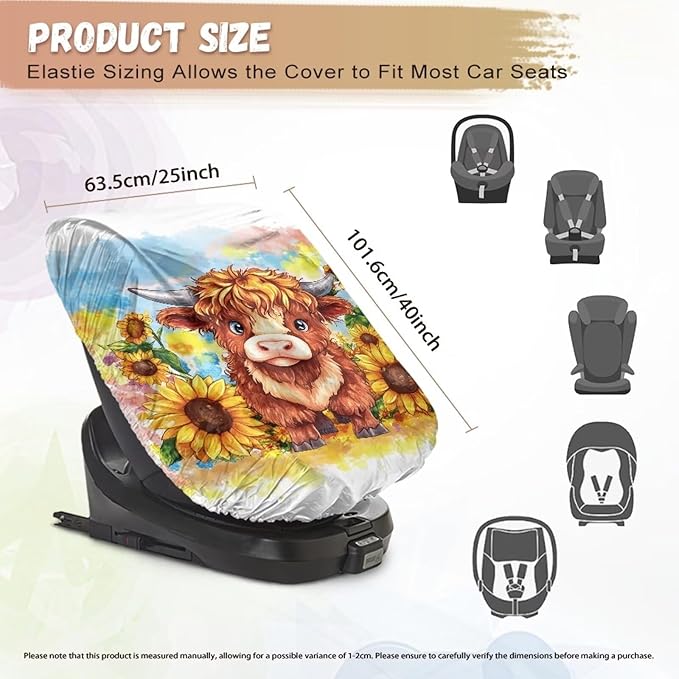 XYZCANDO Sunflower Insulated Car Seat Cover Highland Cow Car Seat Protector for Child Car Seat Stretch Car Seat Covers for Babies Girl Waterproof Infant Car Seat Protector Gift for Wife