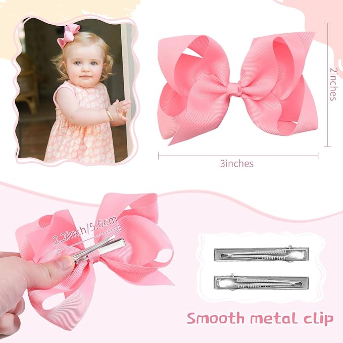 Oaoleer 30 Colors Grosgrain Ribbon Hair Accessories - 3 Inch Bows, Clips, Barrettes, and Alligator Clips for Girls, Toddlers, Kids, and Teens