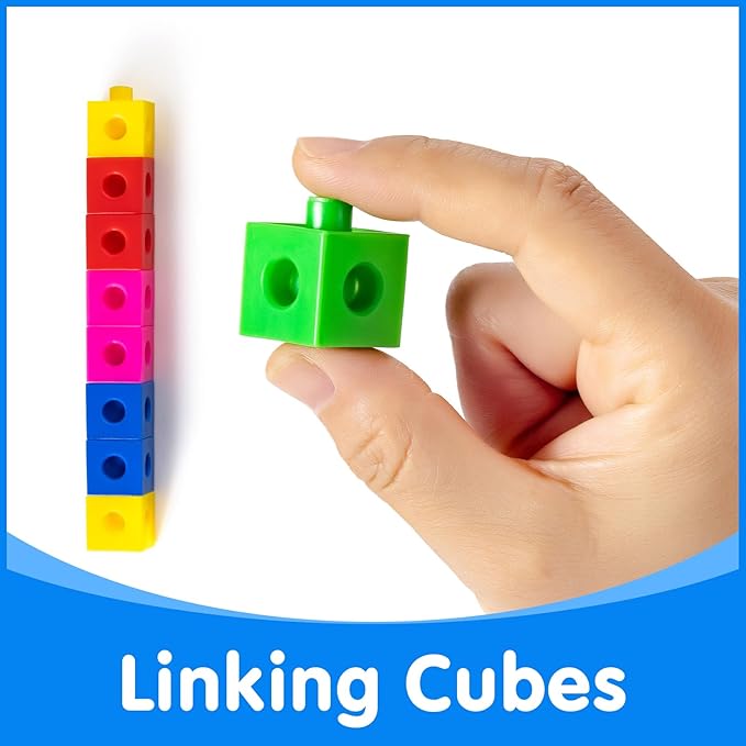100 Pcs Math Linking Cubes with 384 Cartoon Stickers - STEM Counting Cubes & Math Manipulatives for Kids, Learning Activities for Kindergarten & Elementary School