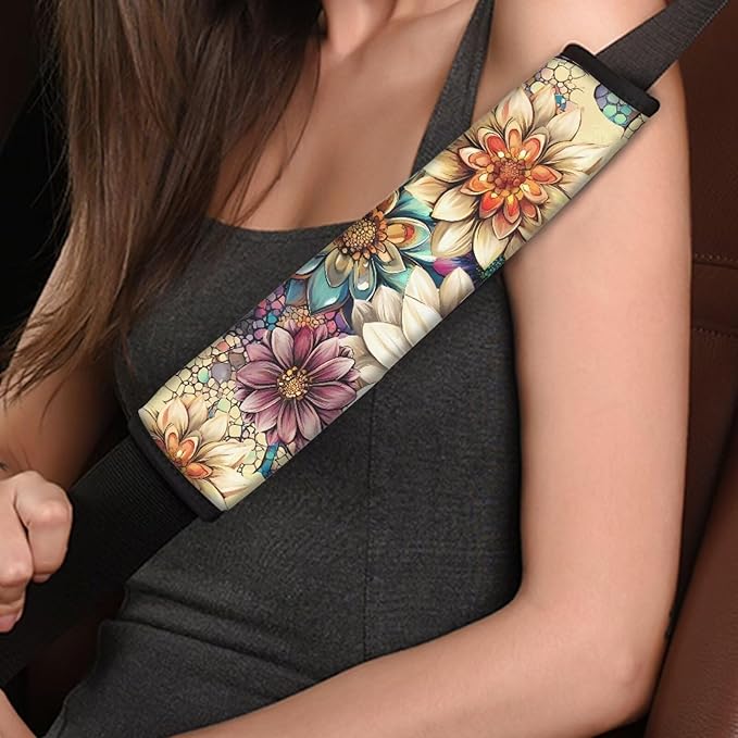 Hippie Lotus Car Seat Shoulder Strap Pads Universal Safety Strap Cover for Auto SUV Truck Airplane Backpack Carseat Straps Covers Auto Seat Belt Cushion Pads Car Interior Accessories