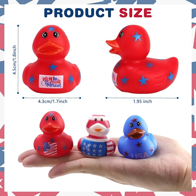 48 Pcs 2 Inch Patriotic Rubber Ducks, 4th of July Bulk Rubber Ducks Bath Toys for Kids, Independence Day Decorations for Gifts Jeep Gift Baby Shower Party Favors Decor Supplies
