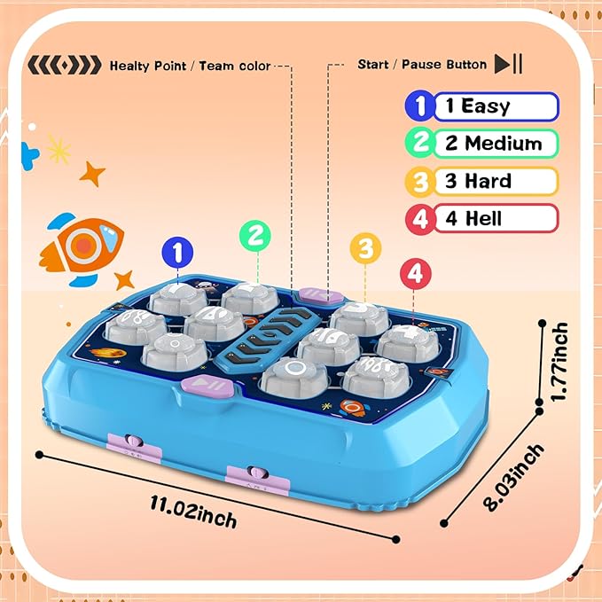 Whack Game Mole Toys for 3 4 5 6 Year Old Boys, Pounding Toys for Age 2-4, 3 Modes & Light Interactive Toddlers Toy with 2 Hammer, Baby Toy Gifts for Early Learning, Birthday Gift for Toddler Boy Girl