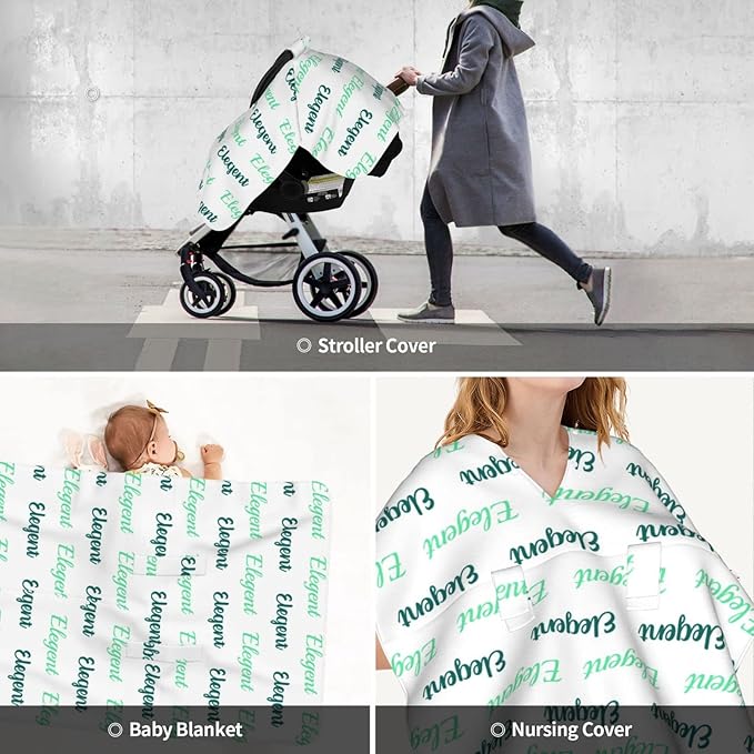 Personalized Baby Name Car Seat Covers for Girls,Nursing Custom Carseat Canopy for Babies Boy Winter Breastfeeding Cover Car Seat Canopies for Newborn Infant Toddler
