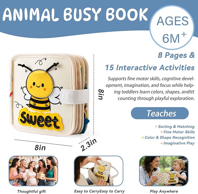 Montessori Busy Book for Toddlers 1-3 – Soft Felt Quiet Book for Sensory & Fine Motor Skills