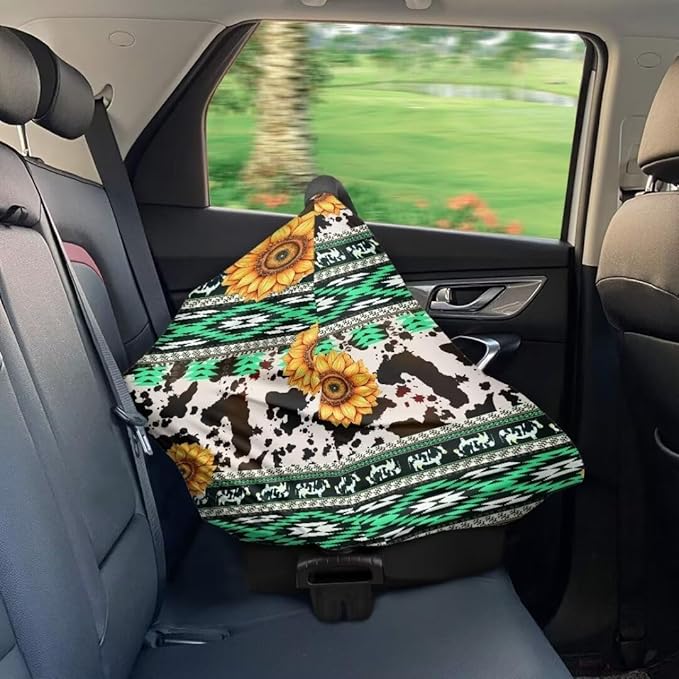 Coldinair Aztec Baby Car Seat Covers for Boys Girls Multi-use Cover Sunflower Baby Carseat Canopy Cow Print Nursing Cover for Breastfeeding