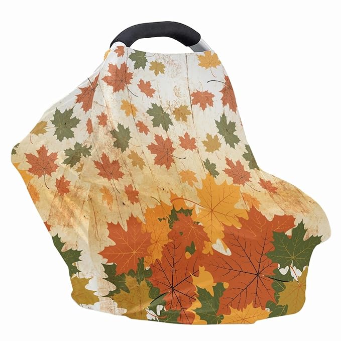 Coldinair Maple Leaf on Brown Board Print Nursing Cover for Breastfeeding Breathable and Soft Privacy Nursing Covers for Mother Car Seat Canopy Covers - Vintage Thanksgiving Day
