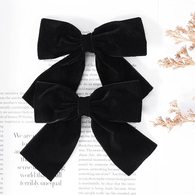 2PCS Velvet Hair Bows Black Hair Ribbon Clips 4" Big Fall Alligator Clips Hair Accessories for Women Girls Toddlers Kids Baby