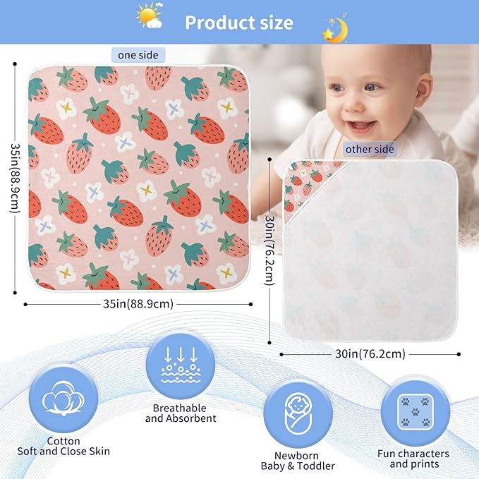 Pink Strawberry Baby Boys Girls Bath Towel Fruit Summer Hooded Towels Newborn Toddlers Organic Cotton Washcloths Shower Beach Towel 35 x 35 Inch