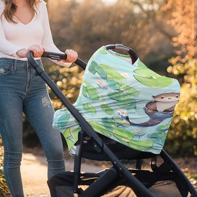 Biyejit Sea Otter Breathable Nursing Cover Up and Car Seat Cover for Babies Simka Rose - Breastfeeding Cover for Baby Boy & Girl - Adjustable Stretchy Infant Carseat Canopy Carrier Cover