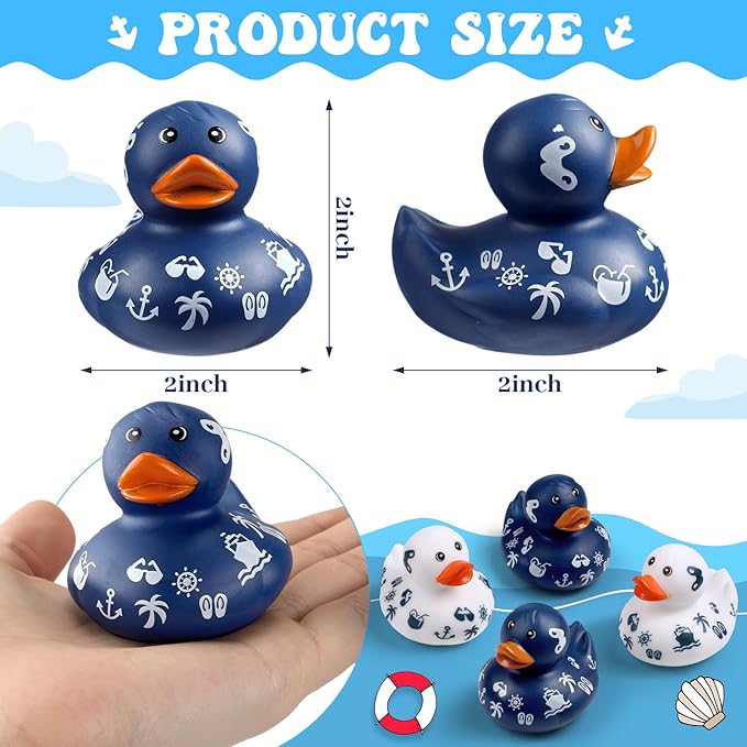 Jerify 12 Pcs 2 Inch Cruise Ducks for Hiding Mini Rubber Ducks for Cruise Ships Bath Toys Duckies for Kids Adult Valentine's Day Carnival Party Birthday Gifts Blue and White