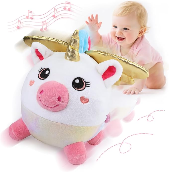 Baby Girl Toys 6-12 Months - Unicorn Crawling & Moving Musical Toy, Vibrating Tummy Time Baby Toy with 48 Songs & Recording, Interactive Gift for 6-12 Month Babies