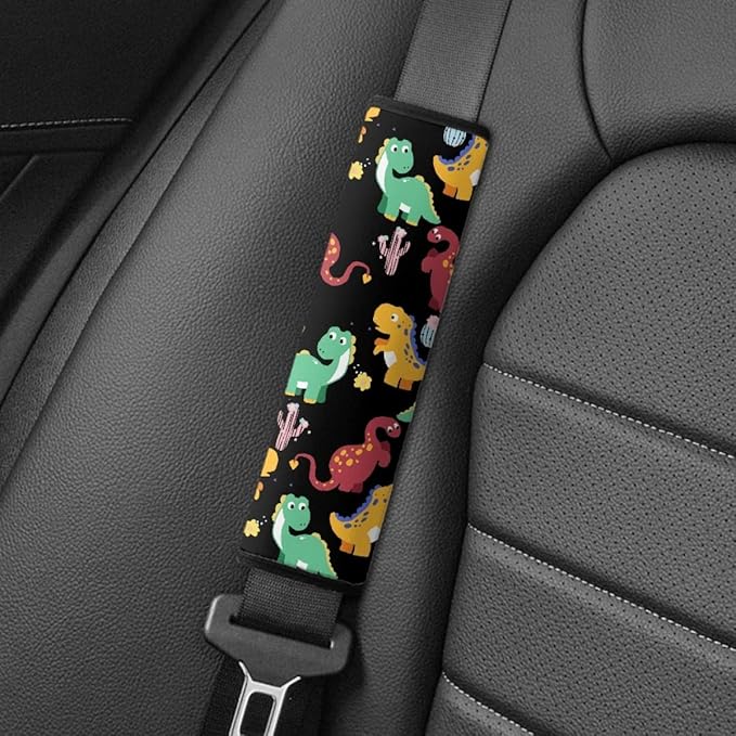 ENLACHIC Baby Car Seat Belt Cover, Cute Dinosaur Print Car Seat Shoulder Strap Pads, Infant Car Seat Cushion Safety Seatbelt Protector for Kids Boys Girls,Dinosaur Cactus