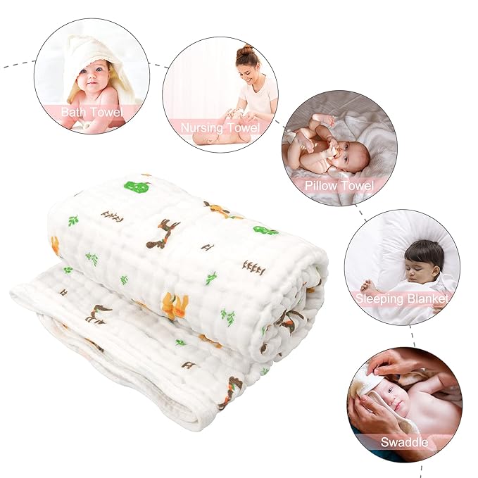 babygoal Baby Bath Towel 2 Pack, 100% Muslin Cotton Hooded Towel for Newborn,Toddler,Infant, Absorbent & Hypoallergenic Baby Gift for Boys Girls 35"x35" T0405