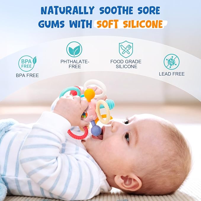 Easter Baby Teething Toys for 0-6 6-12 Months, BPA Free Food Grade Silicone Teether, Infant Sensory Chew Rattles Toys, Perfect Baby Easter Basket Stuffers & Easter Gifts, Light Pink