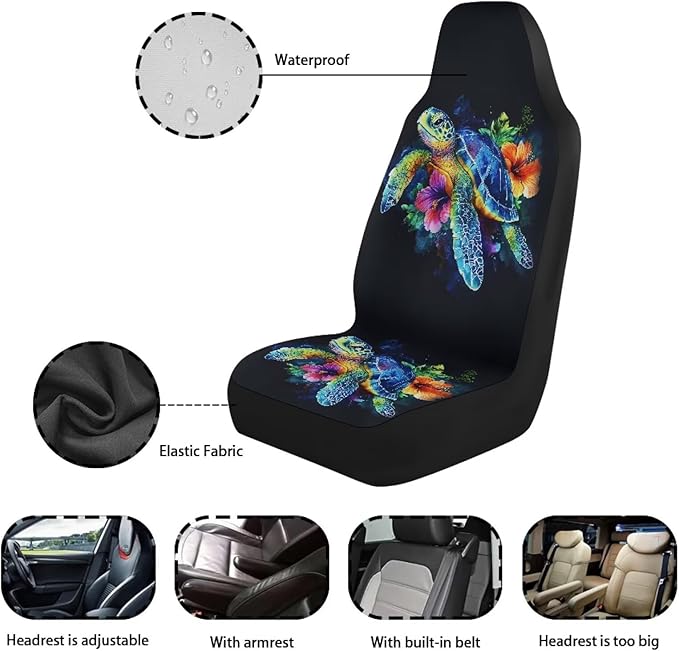 Turtle Car Front Seat Covers Waterproof Breathable Front Seat Cover Auto Interior Accessories 2 Pcs Set Protection Interior Accessories Universal Fit Most Cars