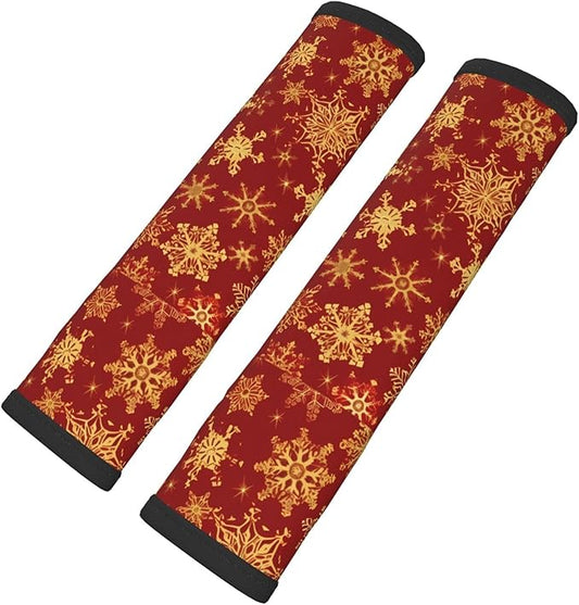 Auto Seat Belt Pads Christmas Golden Snowflake Sweat Absorption Shoulder Strap Cover, Pack of 2, for Womens Mens Adults