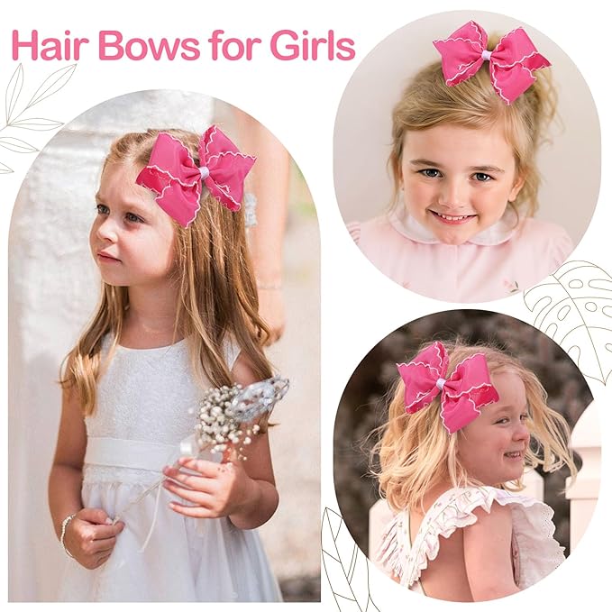 OAOLEER 5” 2PCS Hair Bows for Girls, Pink Grosgrain Ribbon Bows Hair Alligator Clips Hair Accessories for Girls Infants Toddlers Kids Teens Children (Pink)