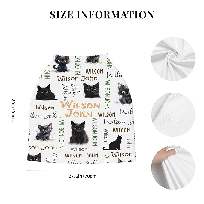 Personalized Car Seat Covers with Name, Cat Baby Canopy Carrier Cover, Breathable Breastfeeding Nursing Cover, Stretchy Multi-Use Infant Carseat Stroller Cover