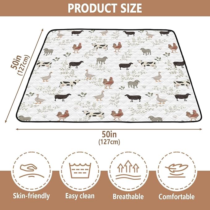 Baby Play Mat Farm Cow Rooster Goose 50 x 50 Playpen Mats for Floor Play Gym Crawling Mat Non-Slip Cushioned Baby Playmat for Infants, Babies, Toddlers