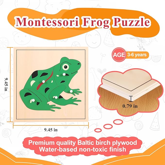 Montessori Outlet Frog Puzzle for 3-6 Years Montessori Education at School and Home