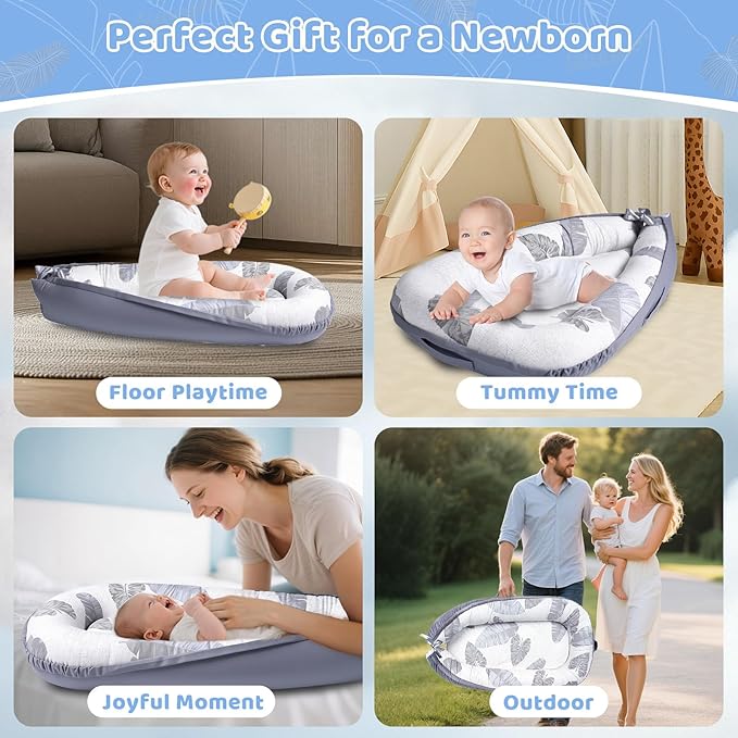 Baby Lounger, Baby Lounger for Newborn 0-24 Months, Premium Soft & Breathable Infant Lounger, Pure Cotton Baby Nest for Boys & Girls, Portable Newborn Lounger for Travel and Home.