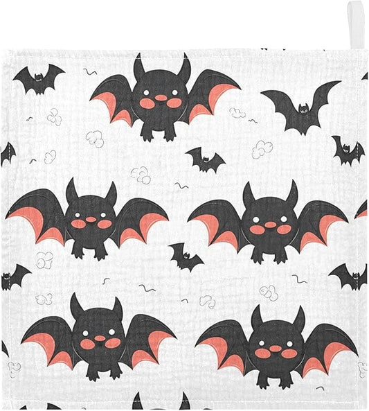 vvfelixl Cute Bats Cartoon Baby Burp Cloths Baby Muslin Washcloths for Boys Girls Cotton Baby Face Towel for Newborn Infants Soft and Absorbent 11.8 X 11.8 in, 5 Pack