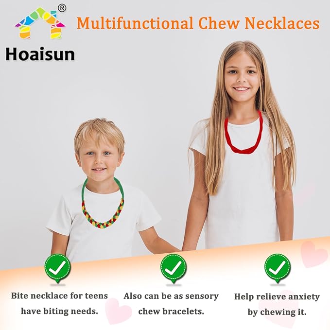 Chewy Necklaces for Sensory Kids, Terry Cloth Chew Necklaces for Sensory Boys and Girls with Chewing, Teething, Biting, Fabric Absorbent Autism Sensory Products with ADHD,SPD, Fidgeting, Anxiety