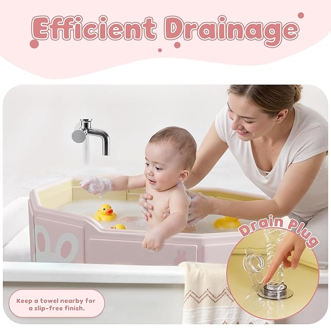 Foldable Baby Bath, Collapsible Baby Bathtub 3M-8Y, Portable Travel Baby Bath Tub with Non-Slip Base, Pop Up Folding Newborn Toddler Shower Tub, Space Saving, Pink