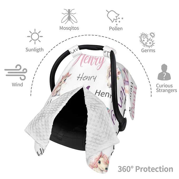 Personalized Baby Car Seat Cover Custom Name CarSeat Canopy Customized Horse Newborn Nursing Breastfeeding Cover Minky Baby Blanket Infant Car Seat Canopies for Baby Girls Boys