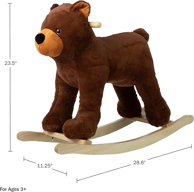 Rocking Horse - Plush Bear Animal Rocker - Toddler Ride on Toys for Ages 3 and Up - Wooden Rocking Horse - Ride on Toys by Happy Trails (Brown)