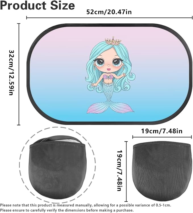 Bulopur Cute Mermaid Scale 2 Pack Window Shades for Car Glare Shield Protection Car Shades Back Windows Baby Car Interior Automotive Universal Fit Mesh Car Window Shades