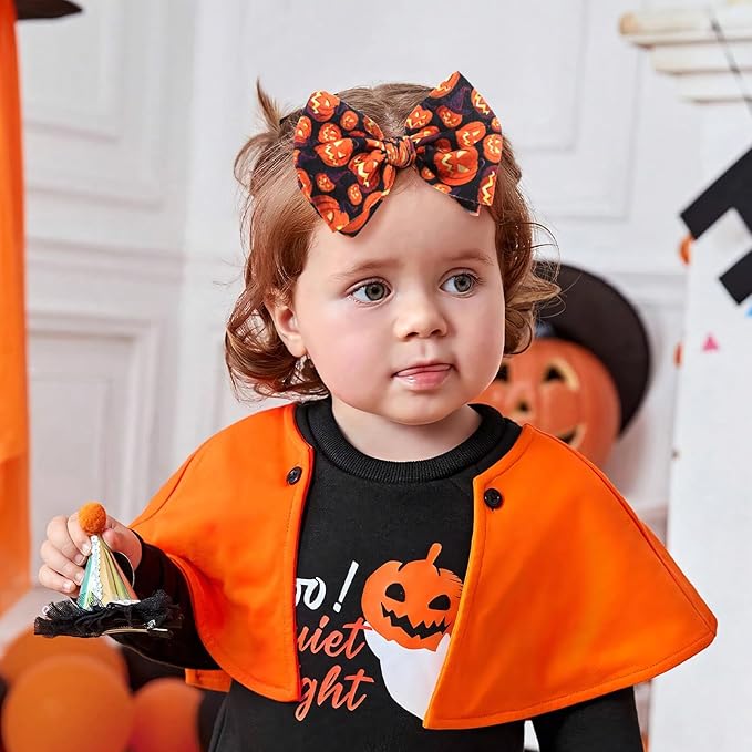 Halloween Baby Girl Headbands with Bows for Newborn Orange Hair Bow Hair Accessories Elastic Nylon Halloween Hairbands 3 PCS
