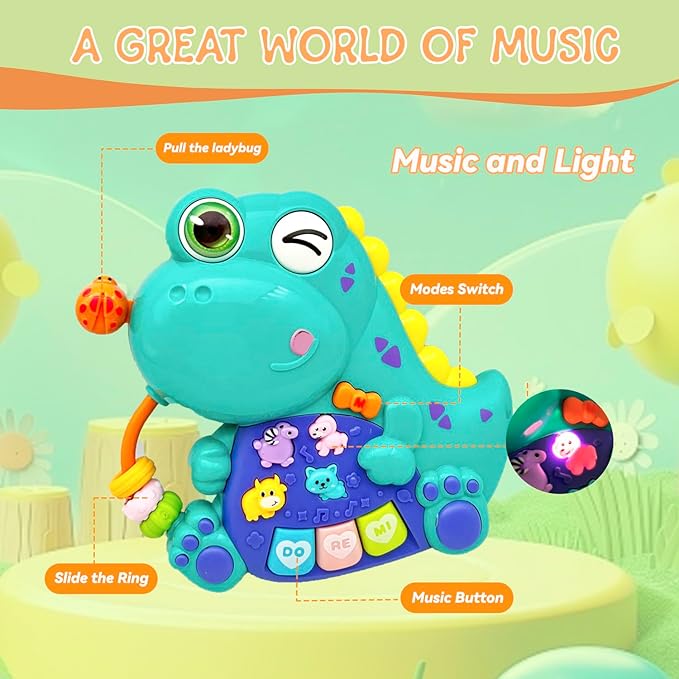 Baby Musical Toys for 1 Year Old Boy Girl, Light Up Music Developmental Learning Toy for Toddlers , Tummy Time Toy12 - 18 Months, Baby Birthday Gift (Dinosaur)