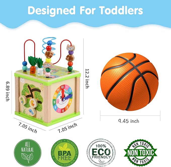 Wooden Activity Cube,Montessori Toys Gift Set for 12+ Months Boys & Girls,Educational Learning Toys for Toddlers Age 1+,First Birthday Gift for Baby