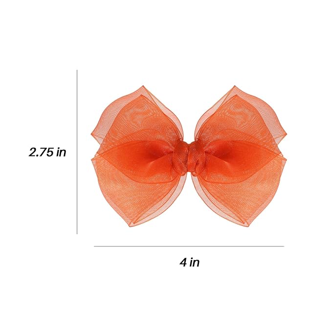Happy Fall Mesh Ribbon Hair Bow Clips 4" Orange Red Organza Double Tulle Bow Alligator Barrettes Hairpins Give Thanks Day Outfit Decor Accessory Gift For Teens Toddler Girls Kids