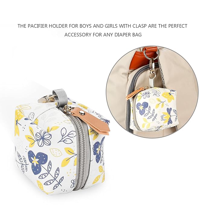 MOMIGO Pacifier Case Bag - Pacifier Holder with Clip for Diaper Bag Stroller Purse Charm, Holds 2 Pacifiers Outdoor Travel (Maple Leaf)