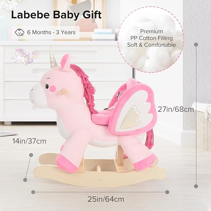 labebe - Baby Rocking Horse, Ride Unicorn, Kid Ride On Toy for 6 Month-3 Year Old, Infant (Boy Girl) Plush Animal Rocker, Toddler/Child Stuffed Ride Toy (Pink) | Kid Ride On Toy, Infant, Plush Animal Rocker, Toddler/Child, Stuffed Ride Toy