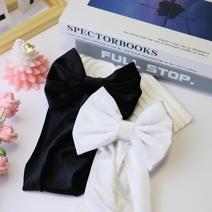 Velvet Blcak Baby Headbands Big Bows for Baby Girls Velvet Soft Hairbands Bows Wide Head Wrap White Hair Accessories for Newborn, Infant Toddlers 0-6Months