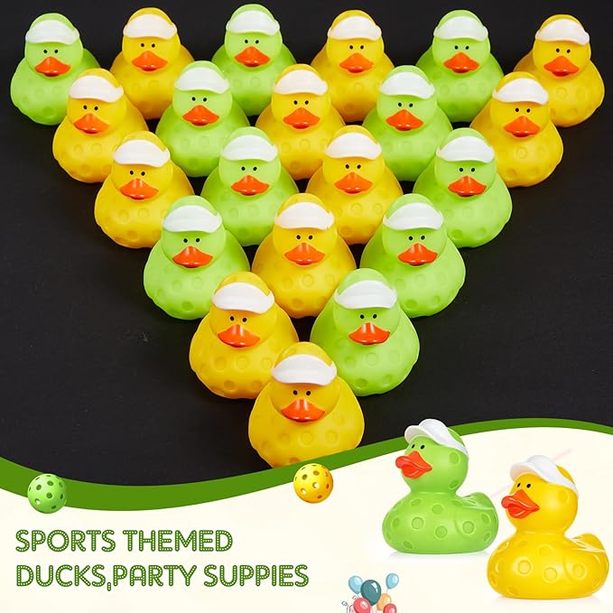 Deekin 24 Pcs Dink Ball Rubber Ducks 2 Inch Bulk Sport Party Favors for Team Events Decorations Birthday Party Supplies Club Player Gift