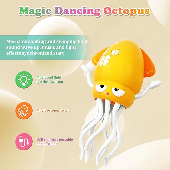 Electric Crawling Octopus Toy with LED Lights & Music, Crawling Dancing Automatic Obstacle Avoidance Octopus Sensor Toy, Stress Relief Gift for Kids Toddlers Indoor Play