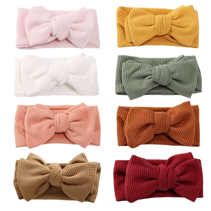 Baby Headbands Waffle Hairband with Bows for Baby Girls Newborn Infant Toddlers Kids
