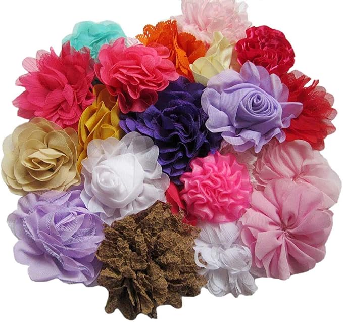 YYCRAFT 30pcs Chiffon Hair Flower Solids and Prints Included for Girls Headband Baby Flowers Bows,Crafts,Party Decoration(3"-4",Mix Color)