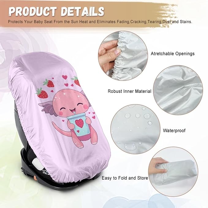 Car Seat Protector for Child Car Seat, Cute Axolotl Car Seat Sun Cover for Baby, Pink Strawberry Car Seats Heat Protector Keeps Your Toddler Baby Seat at a Cool Temperature
