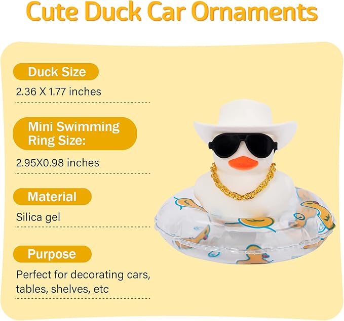 wonuu Car Accessories Rubber Ducks Dashboard Decorations Rubber Duck Pink Accessories Dashboard Duck Car Decorations Car Ducks for Dashboard Car Duck Car Dashboard Decorations, BG-white-cowboywhite
