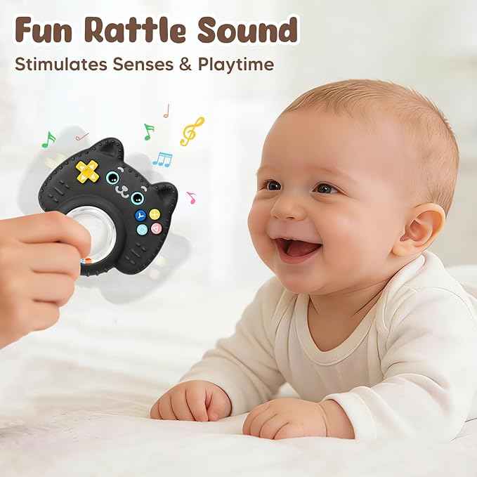 Teething Toys for Babies 0-6 6-12 Months, Food Grade Silicone Rattle Ring Teether Toy, BPA Free Sensory Chew Toys, Baby Gifts and Newborn Toys