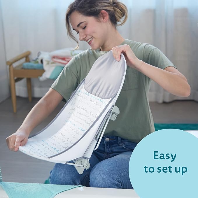 The First Years Sure Comfort Folding Baby Bather - Foldable Baby Bath Seat and Lounger for Home or On The Go - for Sink or Tub Use - Non-Slip Seat -for Up to 15 Lbs,(Pack of 4)