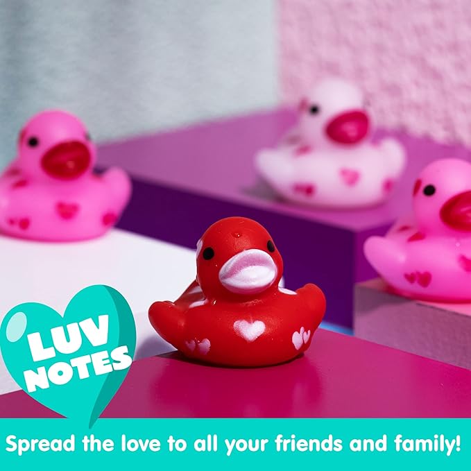 JOYIN 36 Pcs Valentine's Day Mini Rubber Duck With Gift Cards, 1.1 Inches Small Duckies With Card Tags, Bath Toys for Classroom Exchange Prizes, Party Favors