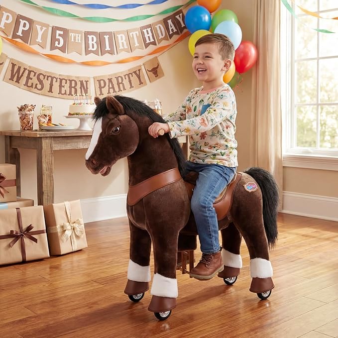 PonyCycle Riding Horse Ride on Horse Advanced Model Y Riding Pony Unicorn Toy (35.4" Height/Size 4 for Kids Ages 4–7) Birthday Gift for Kids with Brake Chocolate Brown Y476